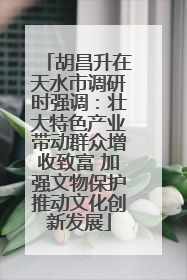 胡昌升在天水市调研时强调：壮大特色产业带动群众增收致富 加强文物保护推动文化创新发展